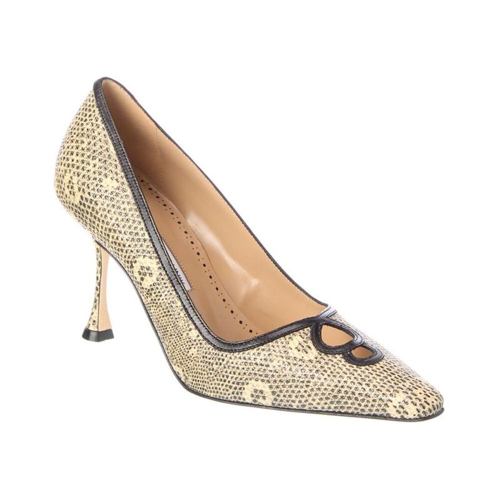 Manolo Blahnik Berry 90 Snake-Embossed Leather Pump, Beige
